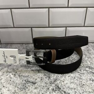ROBERT GRAHAM‎ Signature Ripaso Rich Black Leather Belt Size 40 Men's Gun Metal
